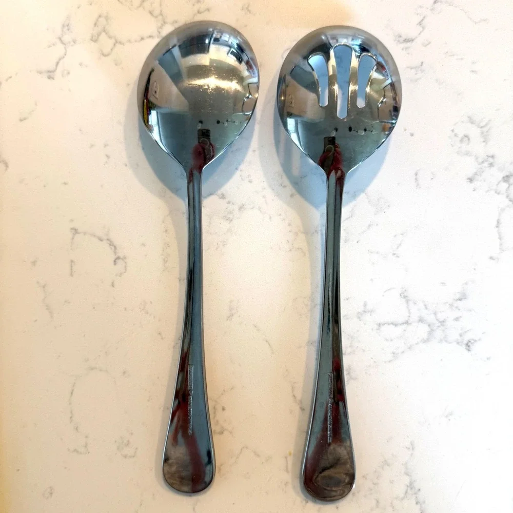 Cambridge Stainless Steel Serving Spoon Set Solid and Slotted Mirror Finish 2pc